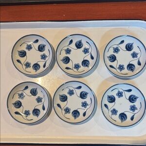 Gorham  Japan Set of Six Blue and White Floral Tiny Dipping Plates/Coasters